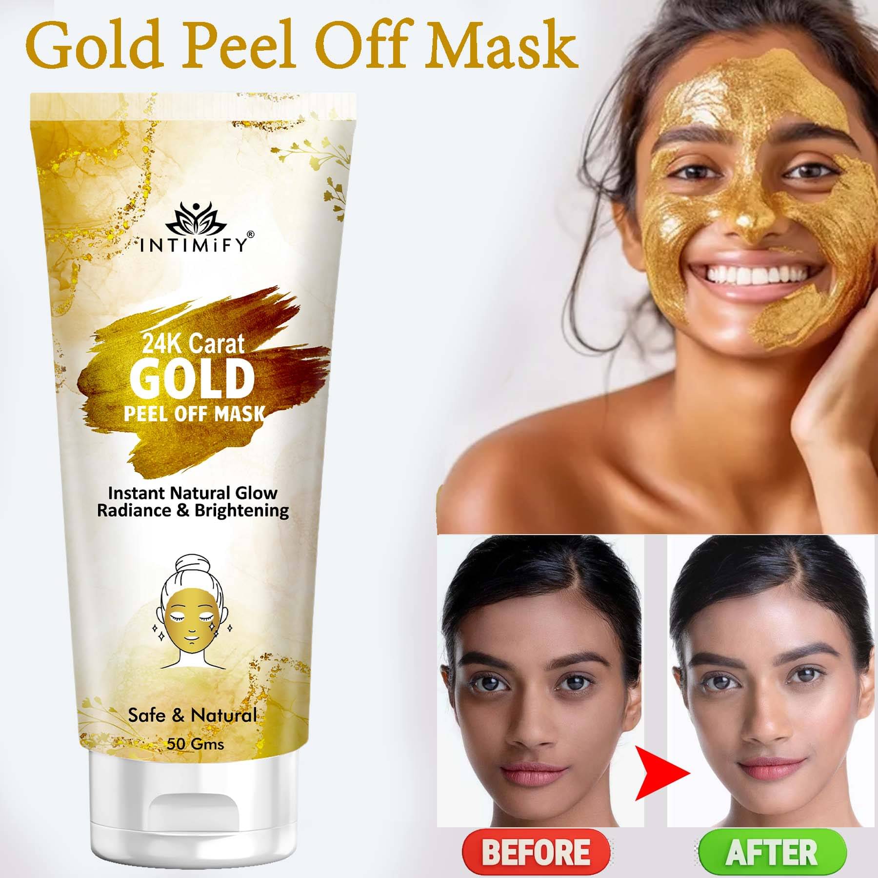     			Intimify Gold Peel Off Mask, Radiant Glow Mask, Oil Control Peel Mask, 50 Gms