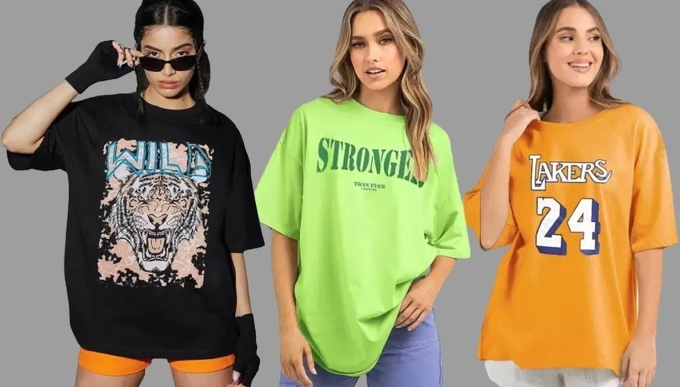     			Leotude Women Cotton Blend Printed Oversized Fit Round Neck T-Shirt ( Multicolor )