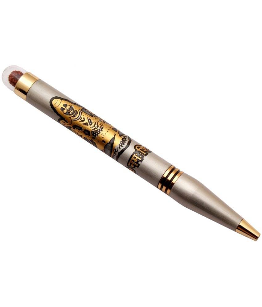     			Lord Shiva & Rudraksha Edition Ballpoint Pen Silver Metal Body & Golden Trims With Blue Refill