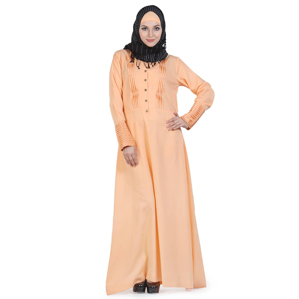    			Momin Libas Orange Polyester Stitched Burqas without Hijab -