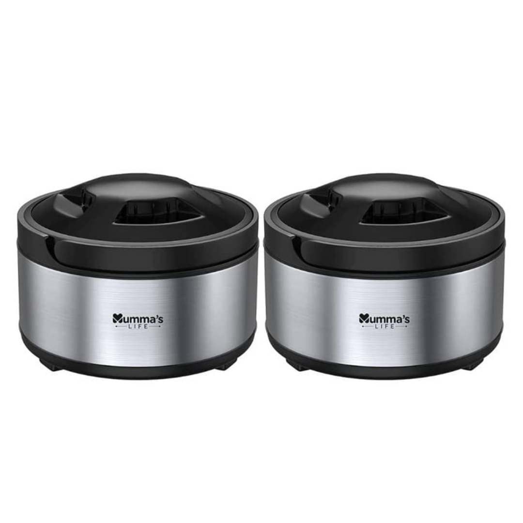     			Mumma's Life Silver Steel Thermoware Casserole ( Set of 2 , 2000,2500 mL )
