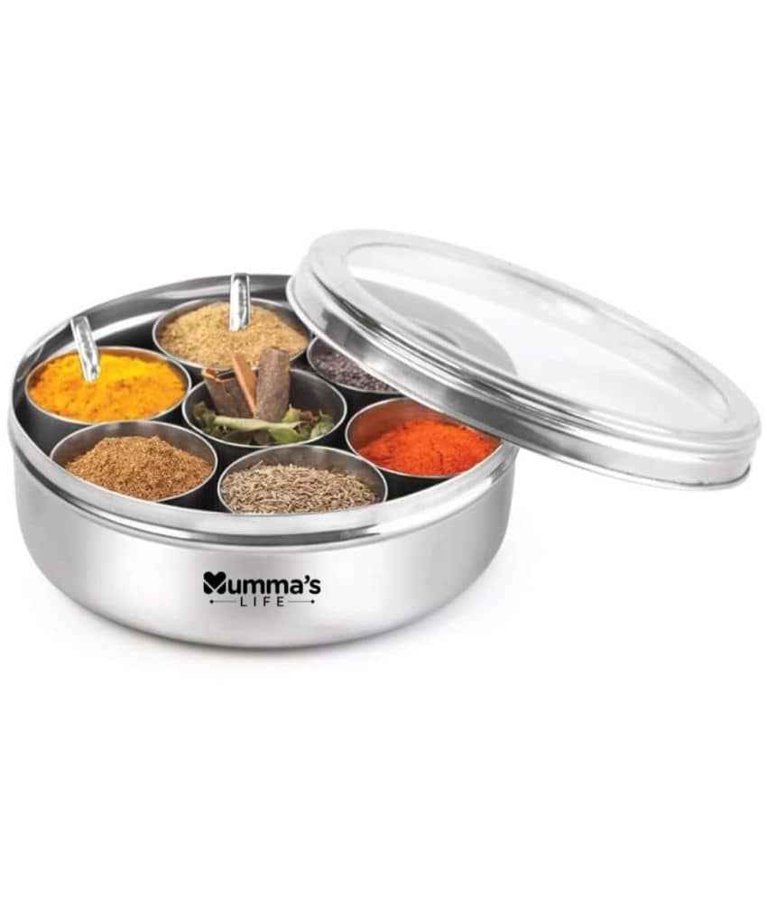Mumma's Life ‎Steel_Masala_Box Steel Silver Spice Container ( Set of 1 )