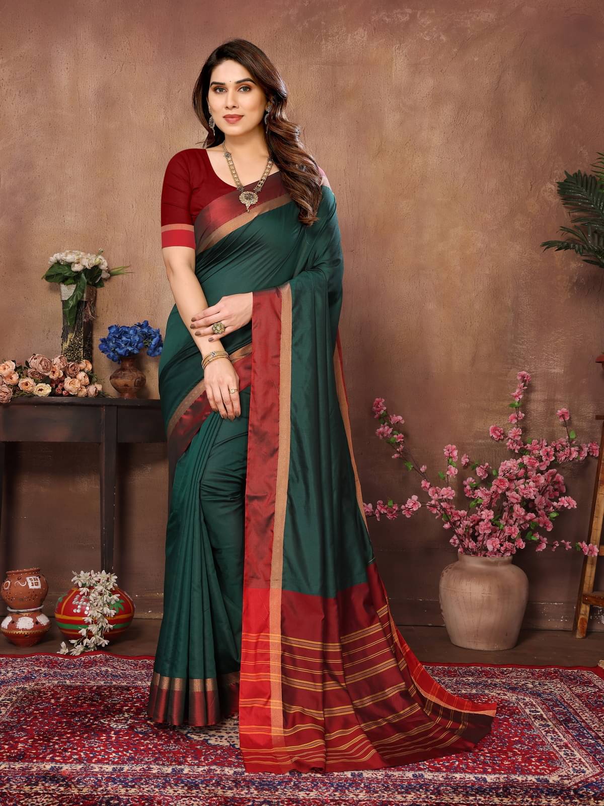 NightBlue Banarasi Silk Woven Saree With Unstitched Blouse Piece ( Green ) NightBlue Banarasi Silk Woven Saree With Unstitched Blouse Piece ( Green )