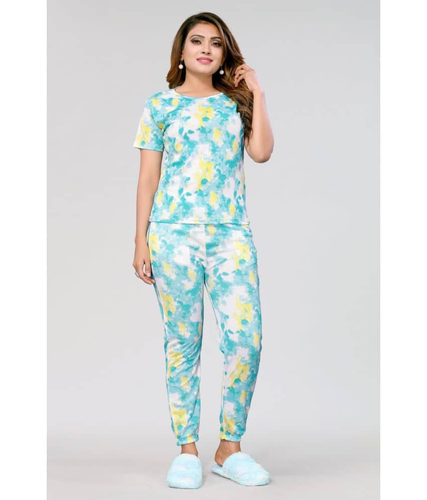 NightBlue Blue Crepe Women's Nightwear Nightsuit Sets ( Pack of 1 ) - Nightwear & Loungewear | Buy online on ZillyBuy