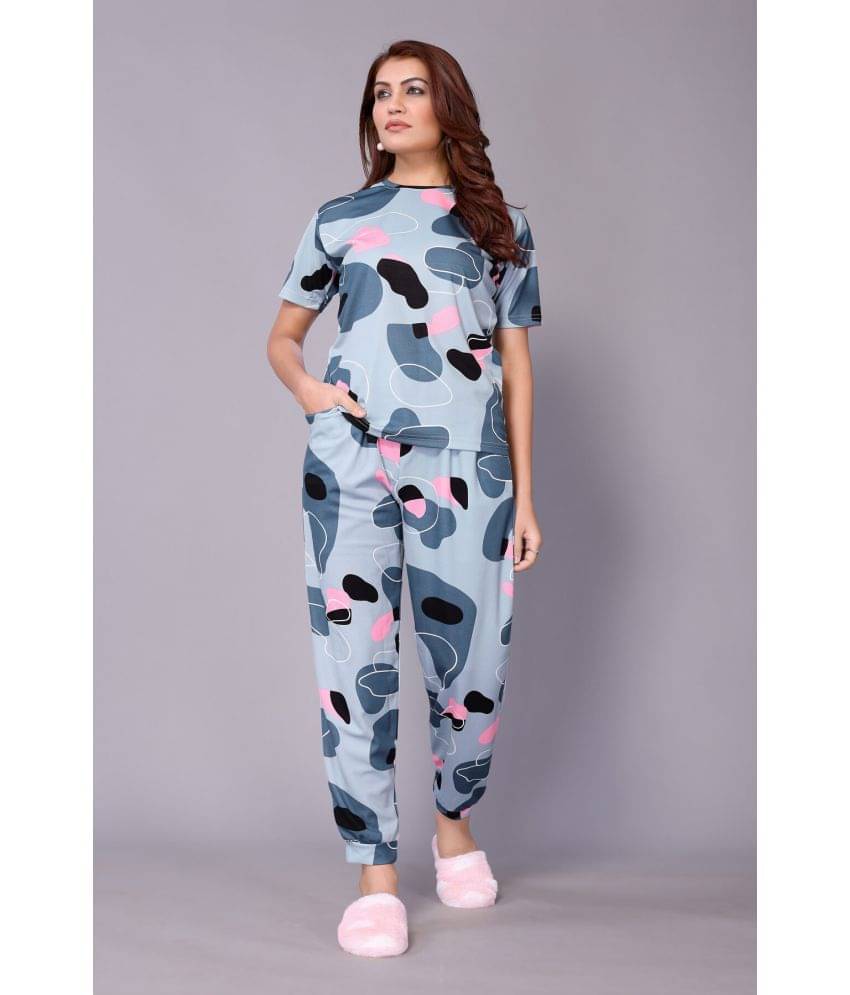     			NightBlue Grey Crepe Women's Nightwear Nightsuit Sets ( Pack of 1 )
