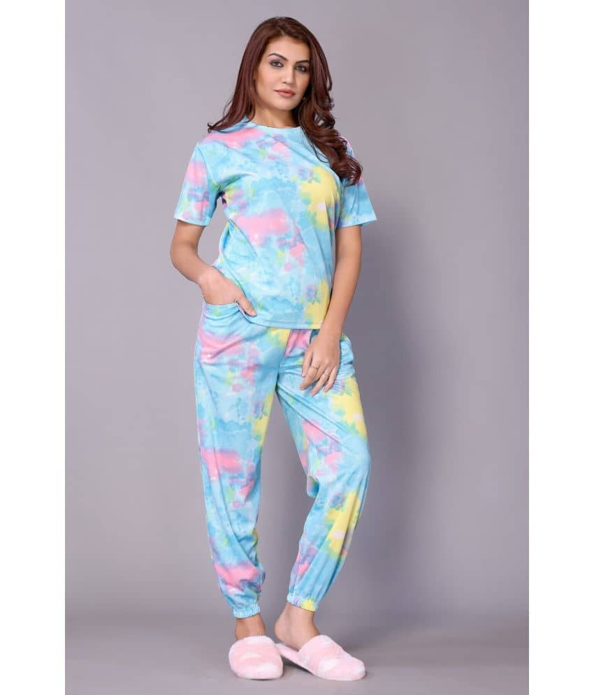 NightBlue Multicolor Crepe Women's Nightwear Nightsuit Sets ( Pack of 1 ) - Nightwear & Loungewear | Buy online on ZillyBuy