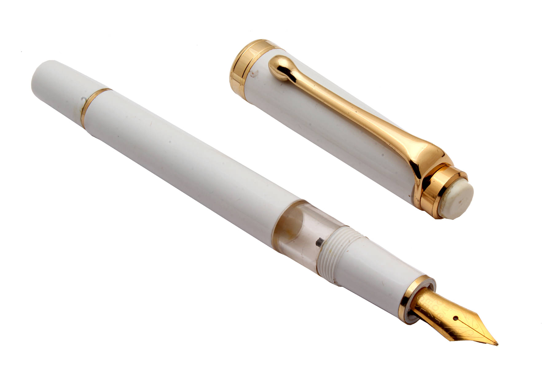     			Oliver Tulip Piston Mechanism Fountain Pen White Color Body With Golden Trims & Medium Nib