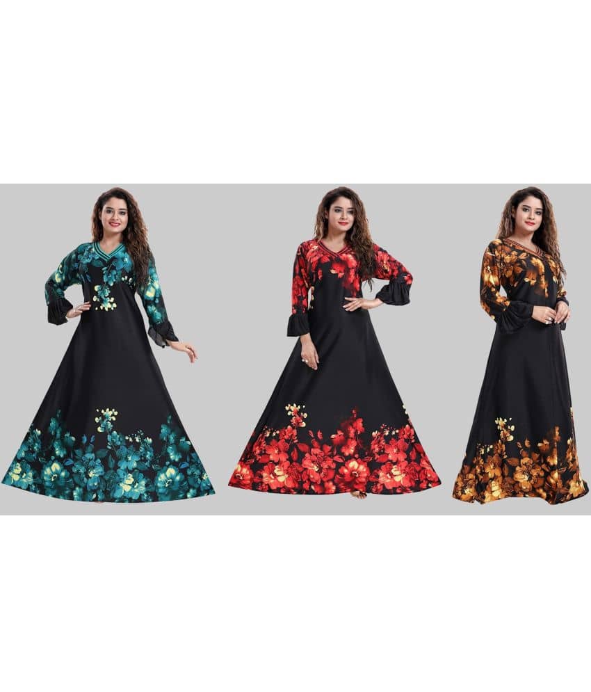 PURSA Green,Red,Mustard Satin Women's Nightwear Nighty & Night Gowns ( Pack of 3 ) - Nightwear & Loungewear | Buy online on ZillyBuy