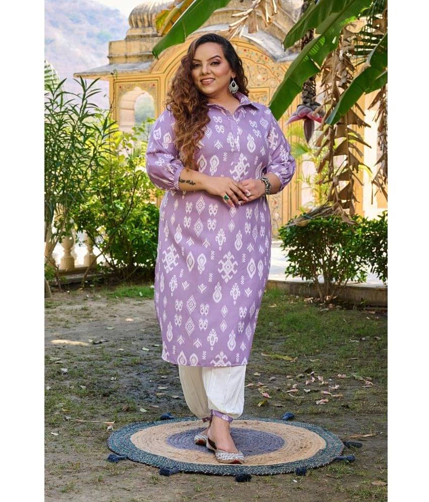 PrettyPlus by Desinoor.com Linen Printed Kurti With Pants Women's Stitched Salwar Suit - Lavender ( Pack of 1 ) PrettyPlus by Desinoor.com Linen Printed Kurti With Pants Women's Stitched Salwar Suit - Lavender ( Pack of 1 )