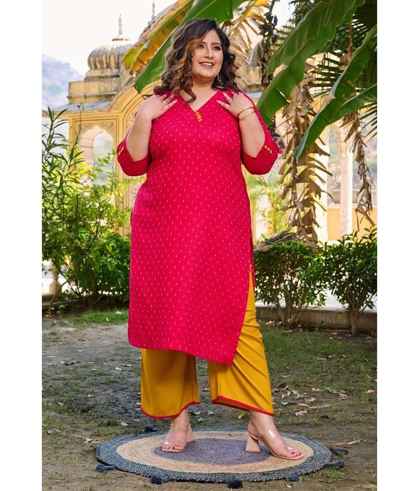 PrettyPlus by Desinoor.com Rayon Printed Kurti With Palazzo Women's Stitched Salwar Suit - Pink ( Pack of 1 ) PrettyPlus by Desinoor.com Rayon Printed Kurti With Palazzo Women's Stitched Salwar Suit - Pink ( Pack of 1 )