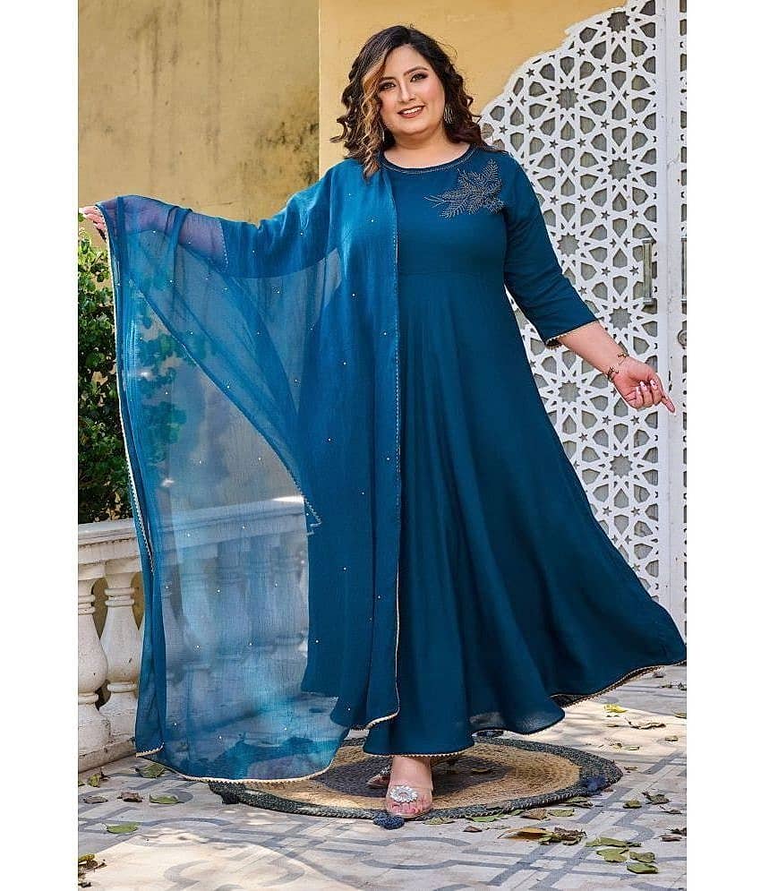 PrettyPlus by Desinoor.com Rayon Embellished Anarkali Women's Kurti with Dupatta - Teal ( Pack of 1 ) - Kurtis, Tunics | Buy online on ZillyBuy