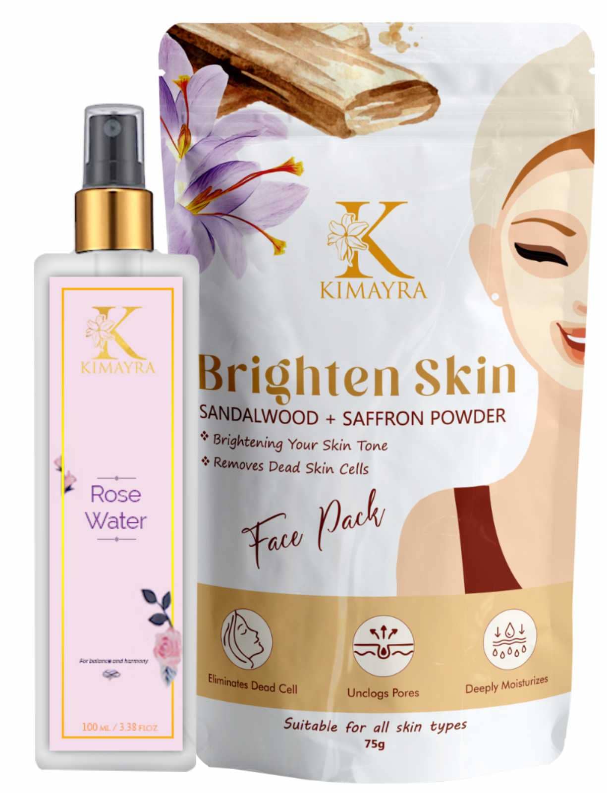 SANDALWOOD+SAFFON FACE PACK POWDER & ROSE WATER SPRAY FOR GLOWING SKIN