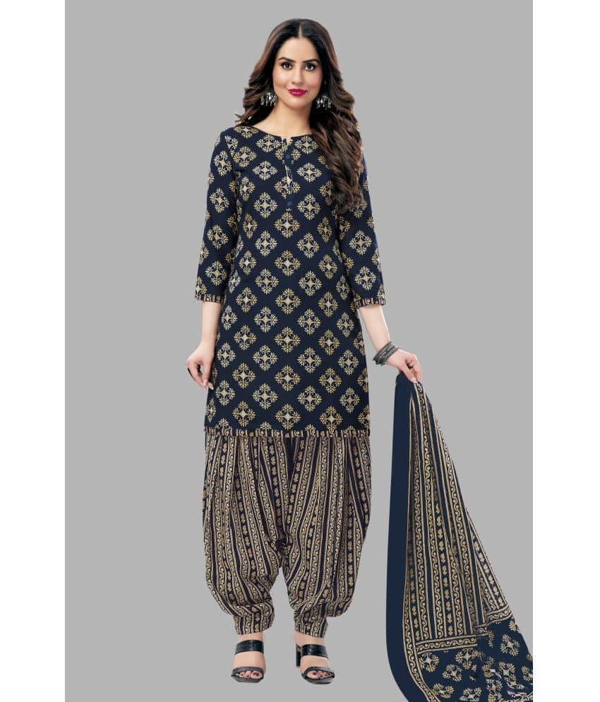 SIMMU Unstitched Cotton Printed Dress Material - Blue ( Pack of 1 ) - Unstitched Fabrics | Buy online on ZillyBuy