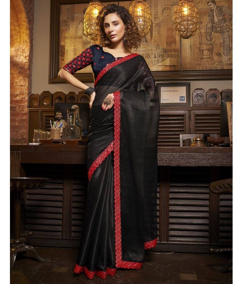 Samah Chiffon Embellished Saree With Unstitched Blouse Piece ( Black ) Samah Chiffon Embellished Saree With Unstitched Blouse Piece ( Black )