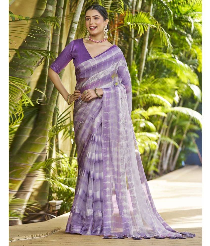 Samah Chiffon Embellished Saree With Unstitched Blouse Piece ( Purple ) Samah Chiffon Embellished Saree With Unstitched Blouse Piece ( Purple )