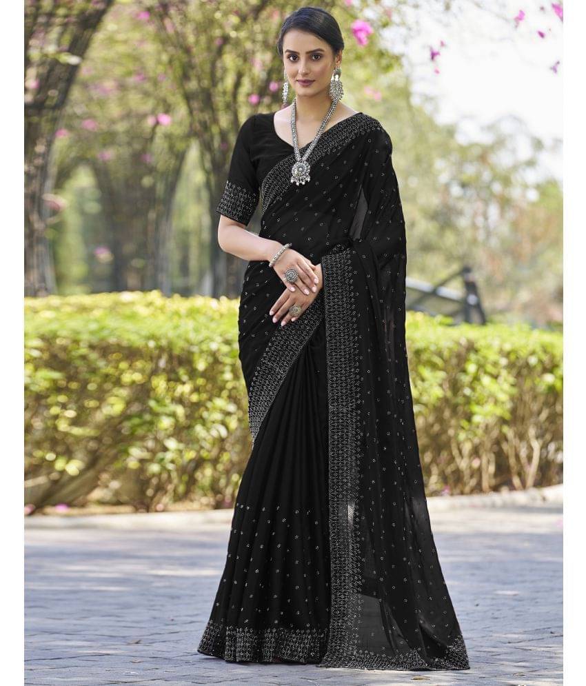 Samah Georgette Embellished Saree With Unstitched Blouse Piece ( Black ) Samah Georgette Embellished Saree With Unstitched Blouse Piece ( Black )