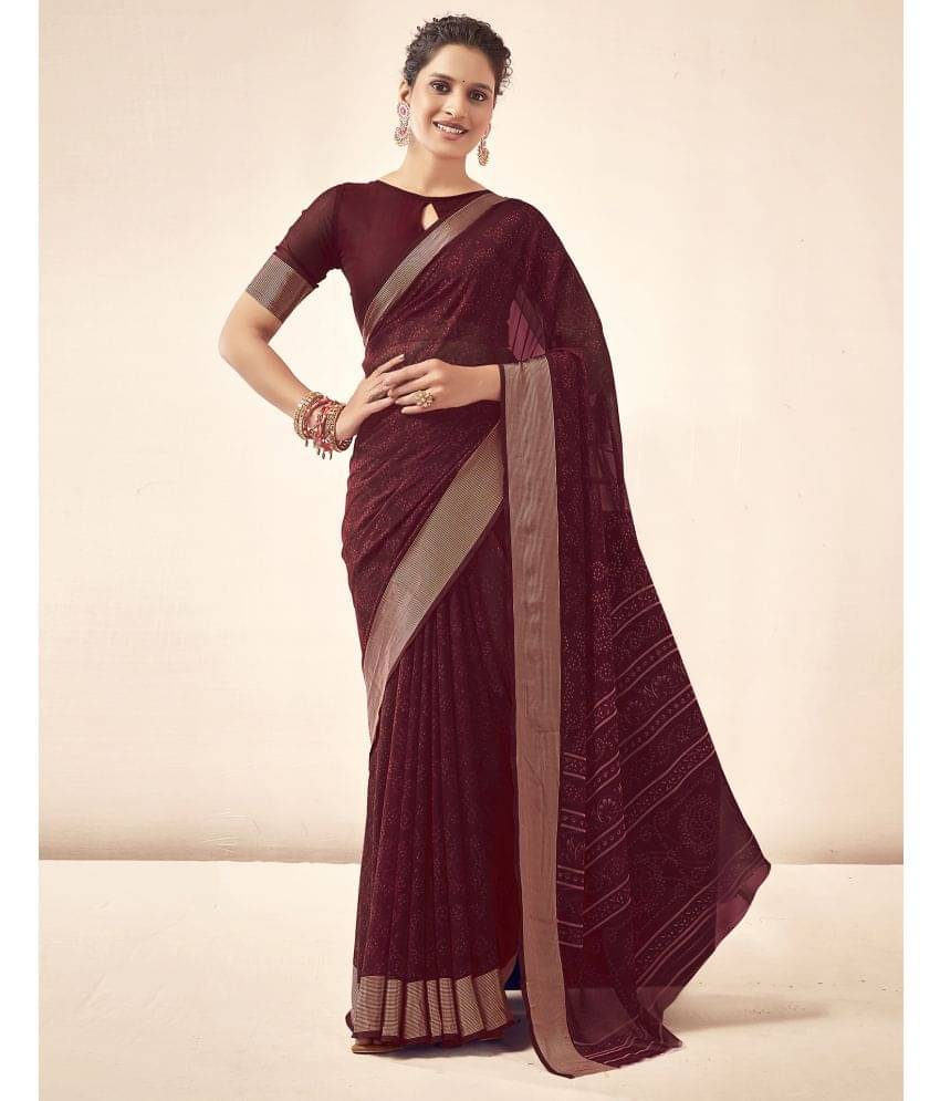 Samah Georgette Printed Saree With Unstitched Blouse Piece ( Maroon ) Samah Georgette Printed Saree With Unstitched Blouse Piece ( Maroon )