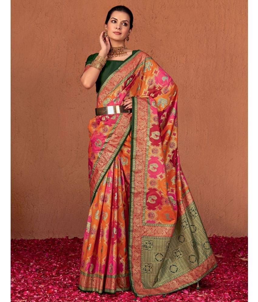     			Samah Silk Printed Saree With Unstitched Blouse Piece ( Multicolor )