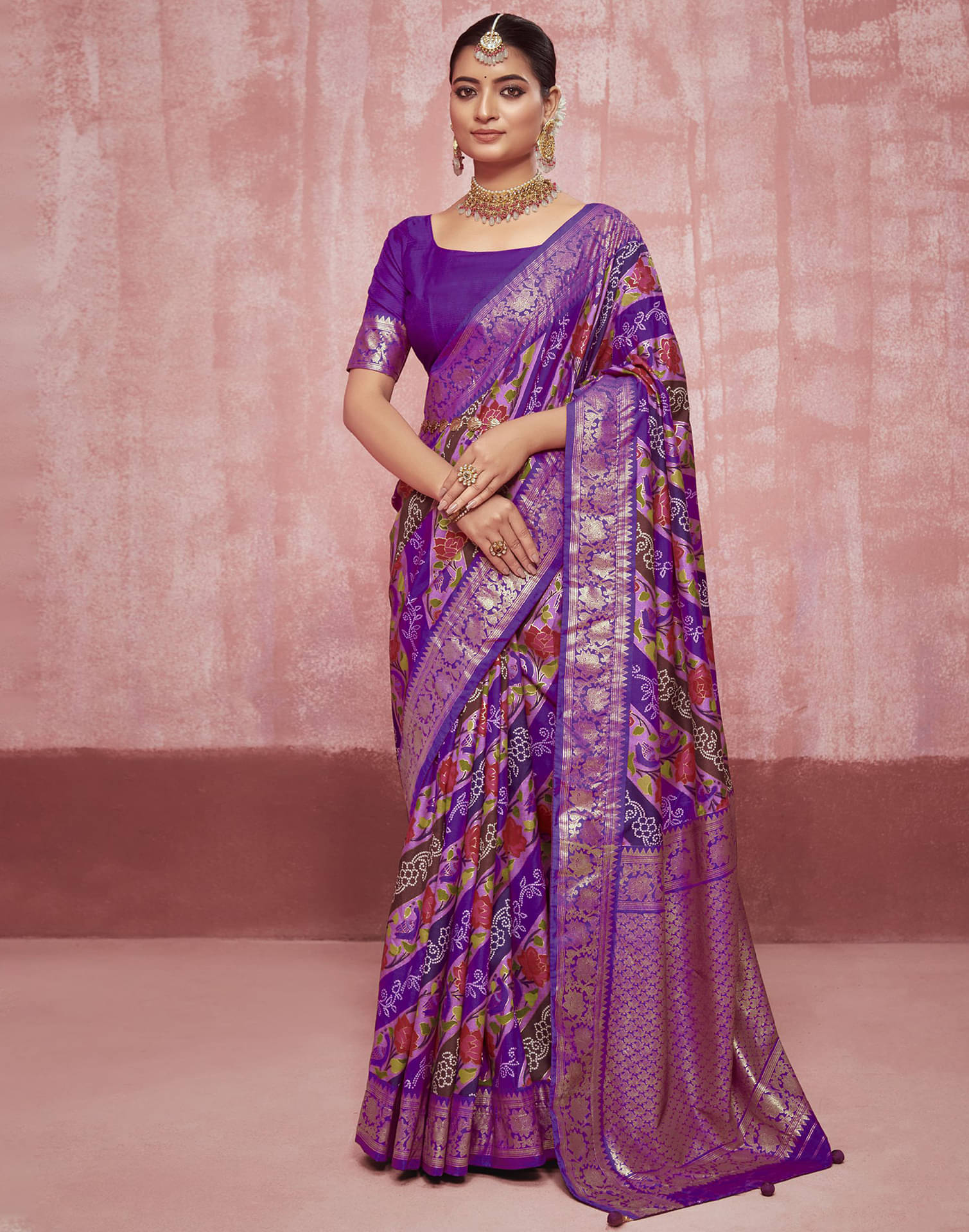 Samah Silk Printed Saree With Unstitched Blouse Piece ( Purple ) Samah Silk Printed Saree With Unstitched Blouse Piece ( Purple )