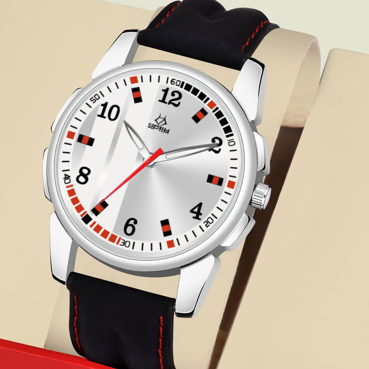 Septem Black Leather Analog Men's Watch