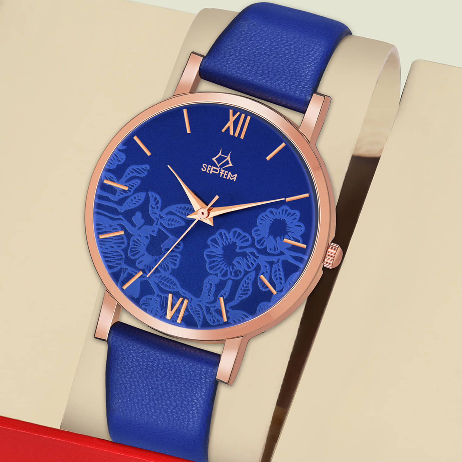 Septem Blue Leather Analog Womens Watch
