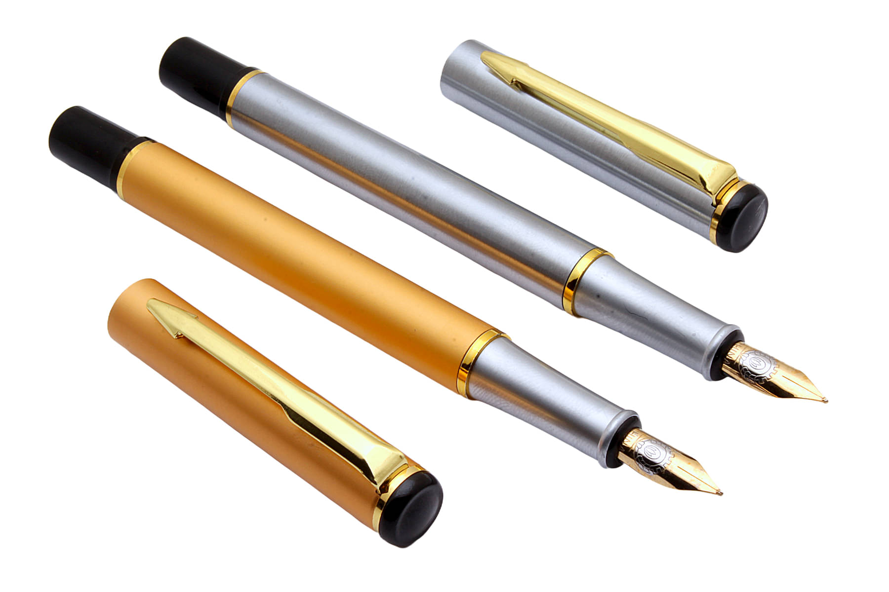     			Set Of 2 Millennium Gold & Silver Metal Body Fountain Pens With Fine Nib & Arrow Clip