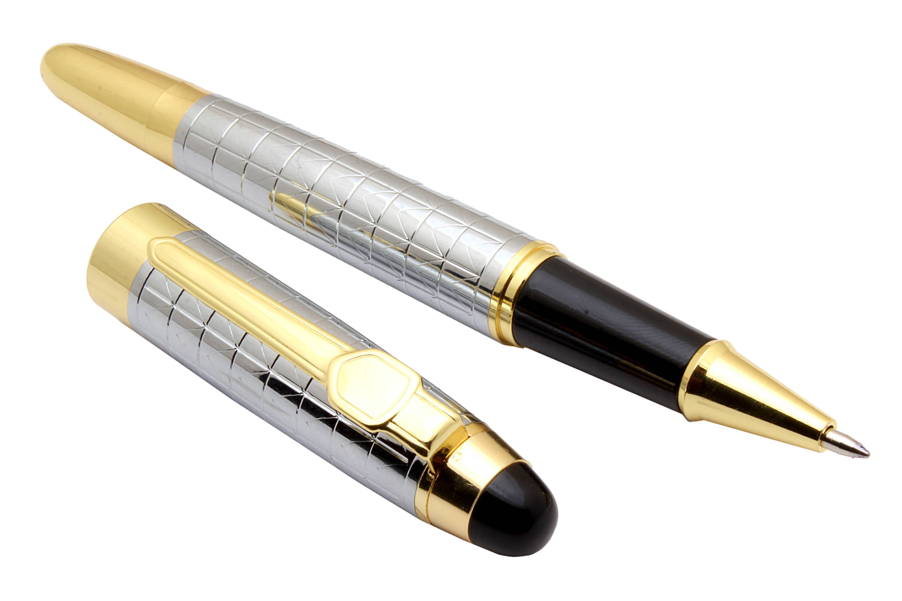     			Srpc 95 Full Chrome Metal Body Rollerball Pen With Golden Trims & Blue Refill