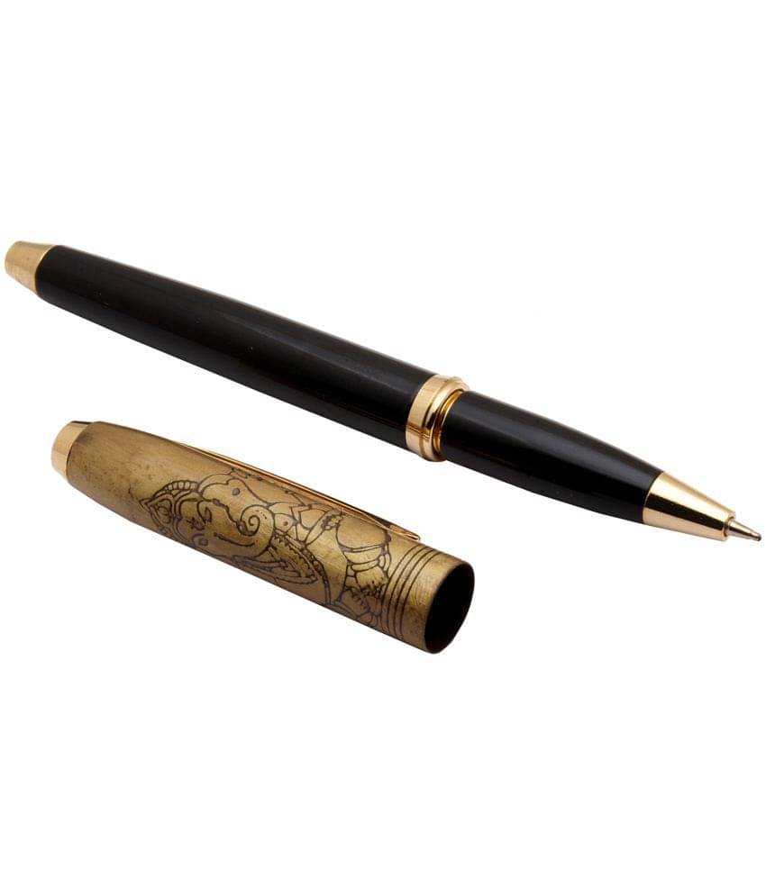     			Srpc Lord Ganesha Engraved On Golden Magnetic Cap Metal Body Ballpoint Pen Blue Refill