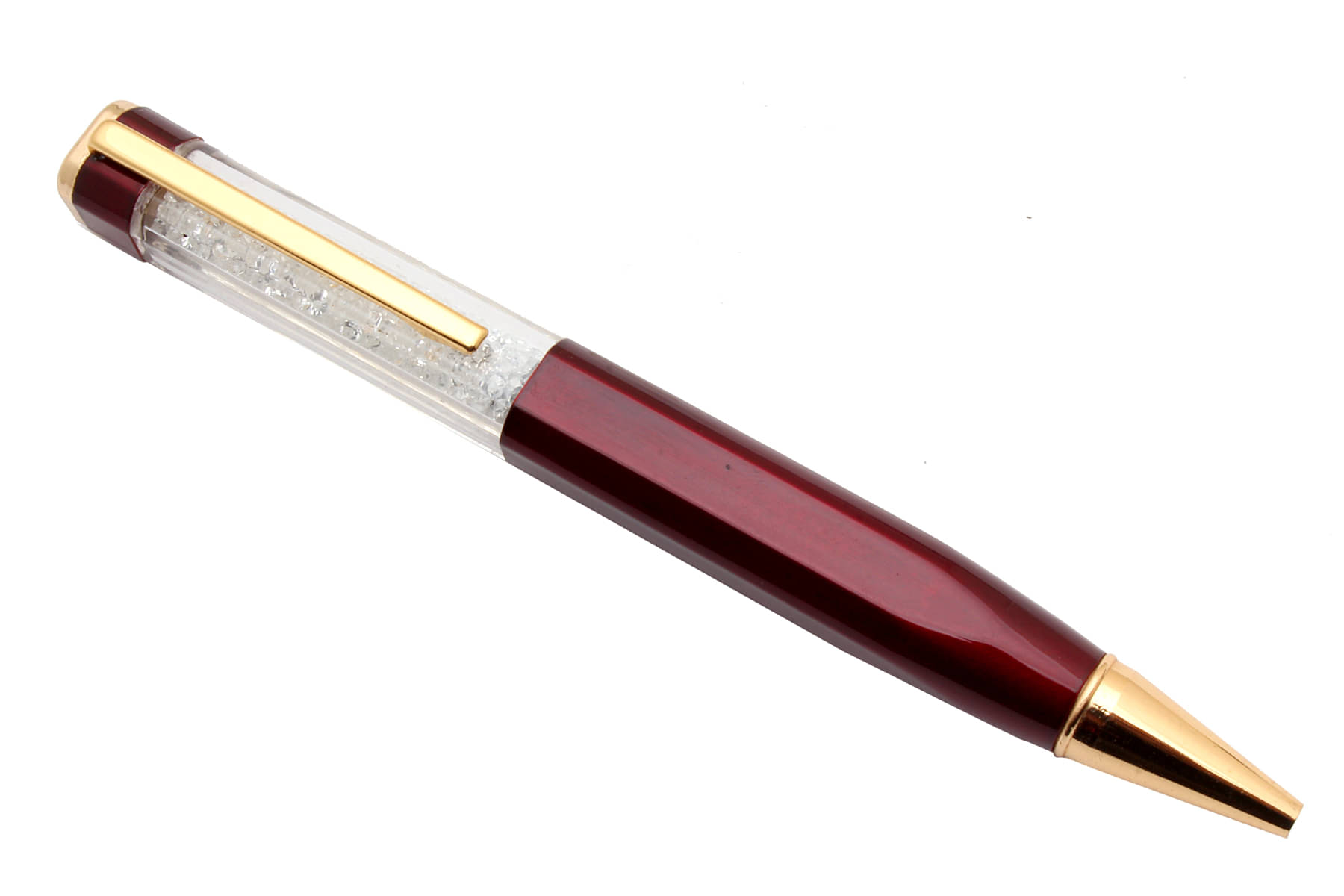    			Srpc White Crystal Diamond Maroon Metal Body Ballpoint Pen With Golden Trims & Blue Refill
