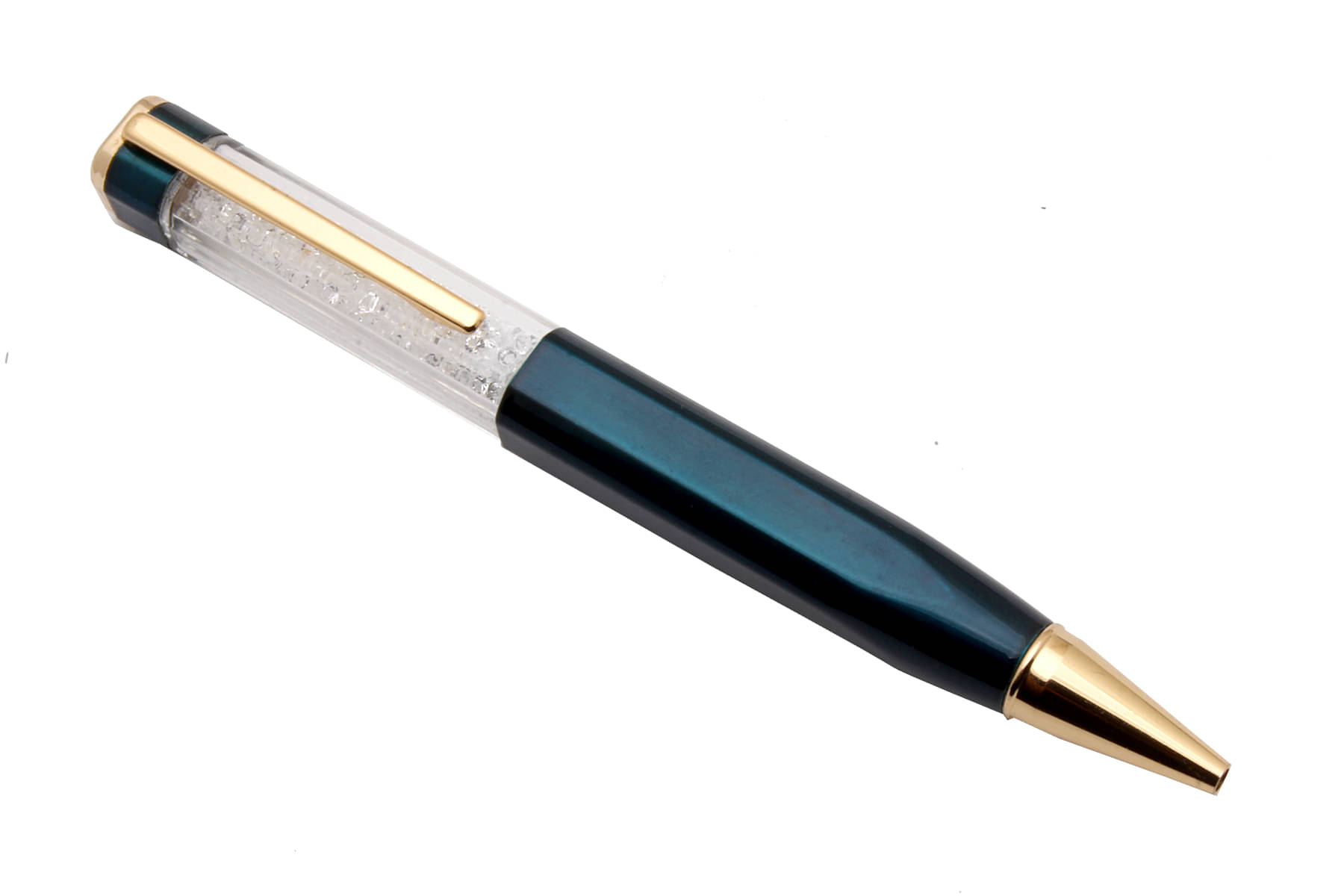     			Srpc White Crystal Diamond Teal Blue Metal Body Ballpoint Pen With Golden Trims & Blue Refill
