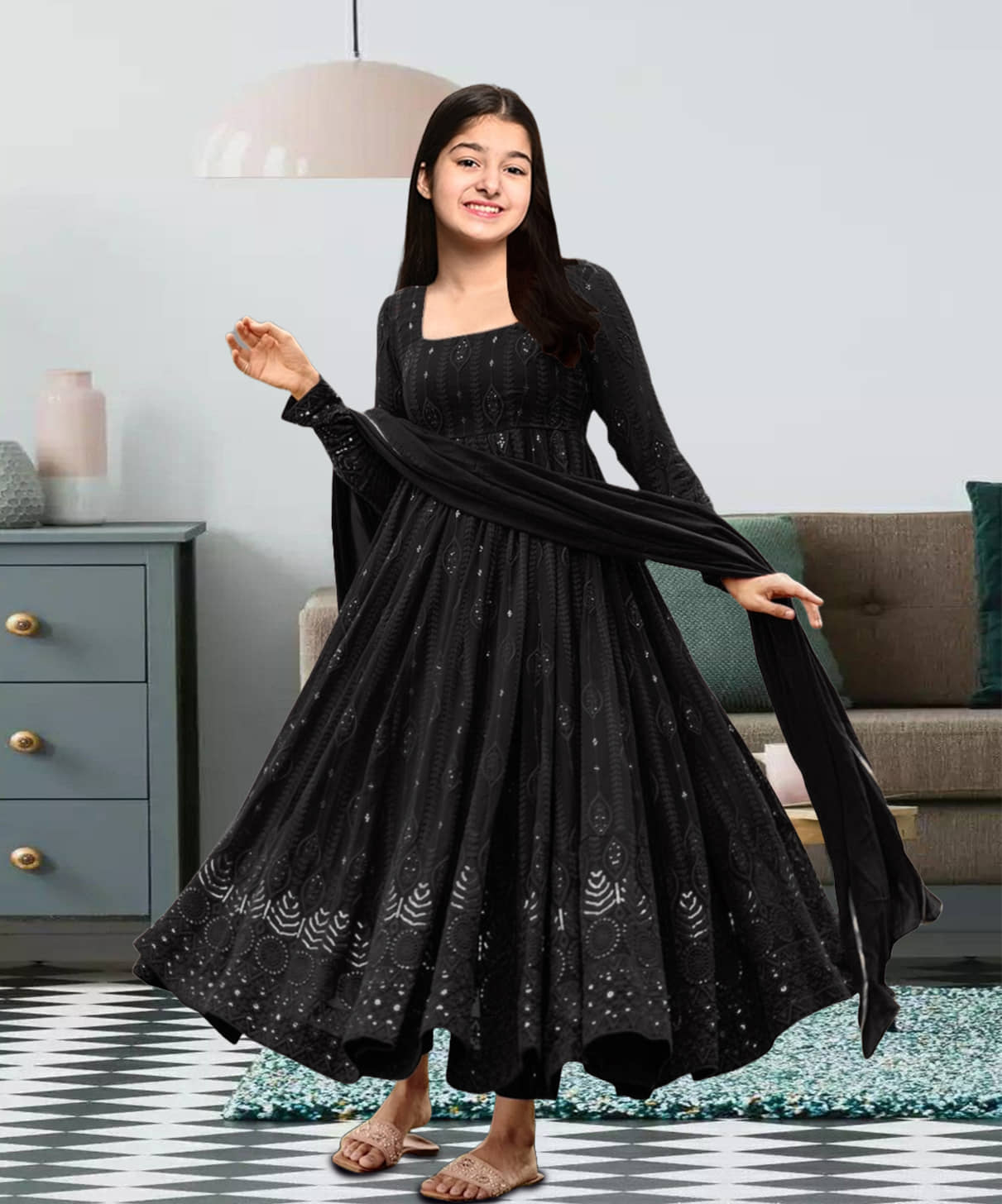 kedar fab Georgette Gown For Girls ( Pack of 1 , Light Blue )