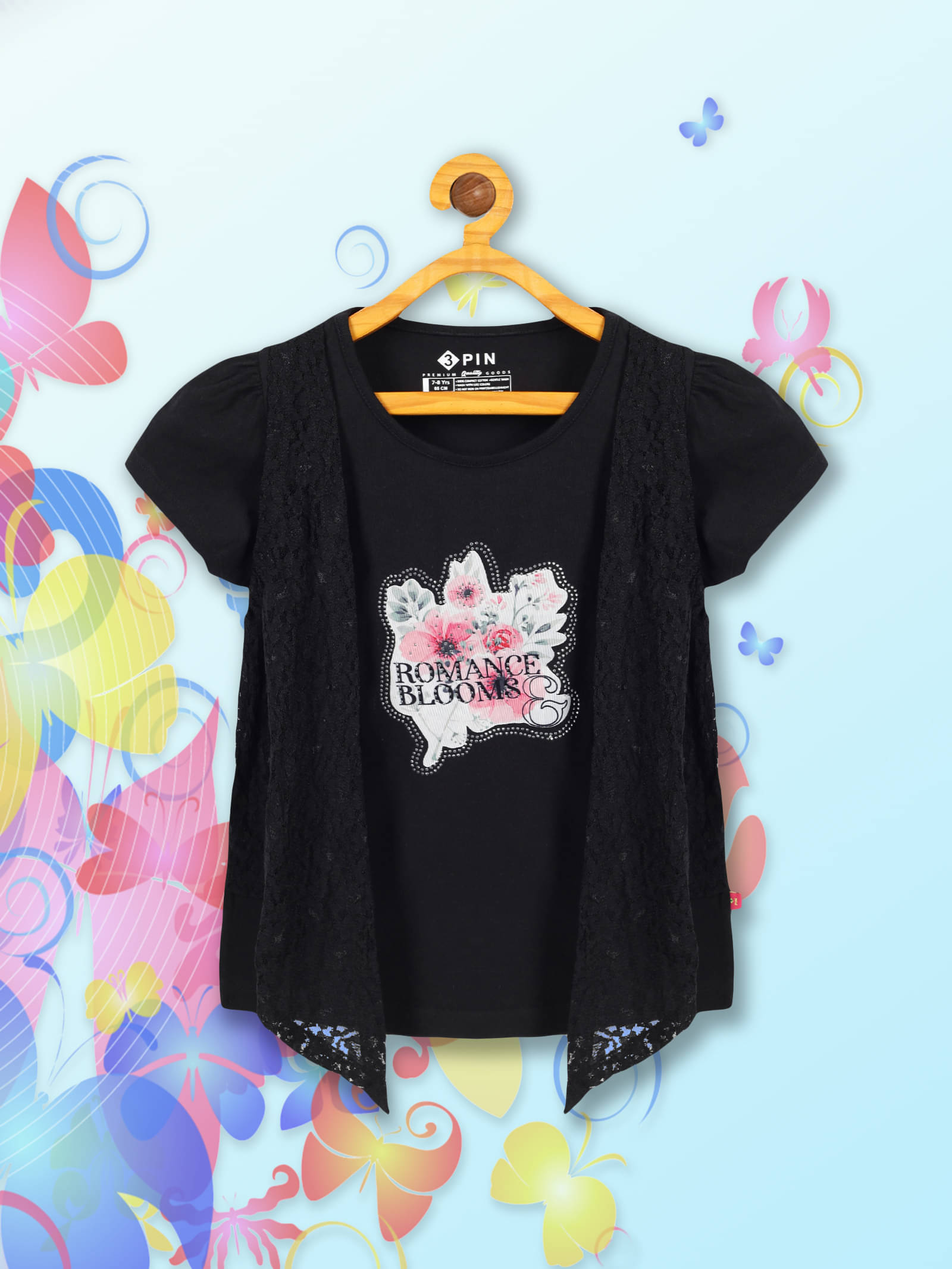     			3PIN Pack of 1 Girls 100% Cotton Top ( Black )