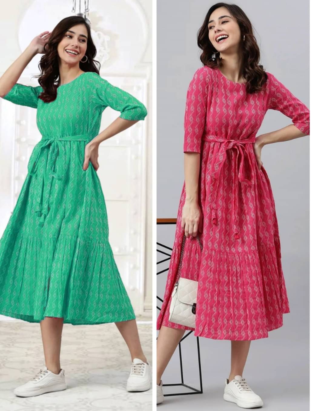 ASHISH PRINT Cotton Printed Midi Women's Fit & Flare Dress - Pink ( Pack of 2 ) ASHISH PRINT Cotton Printed Midi Women's Fit & Flare Dress - Pink ( Pack of 2 )