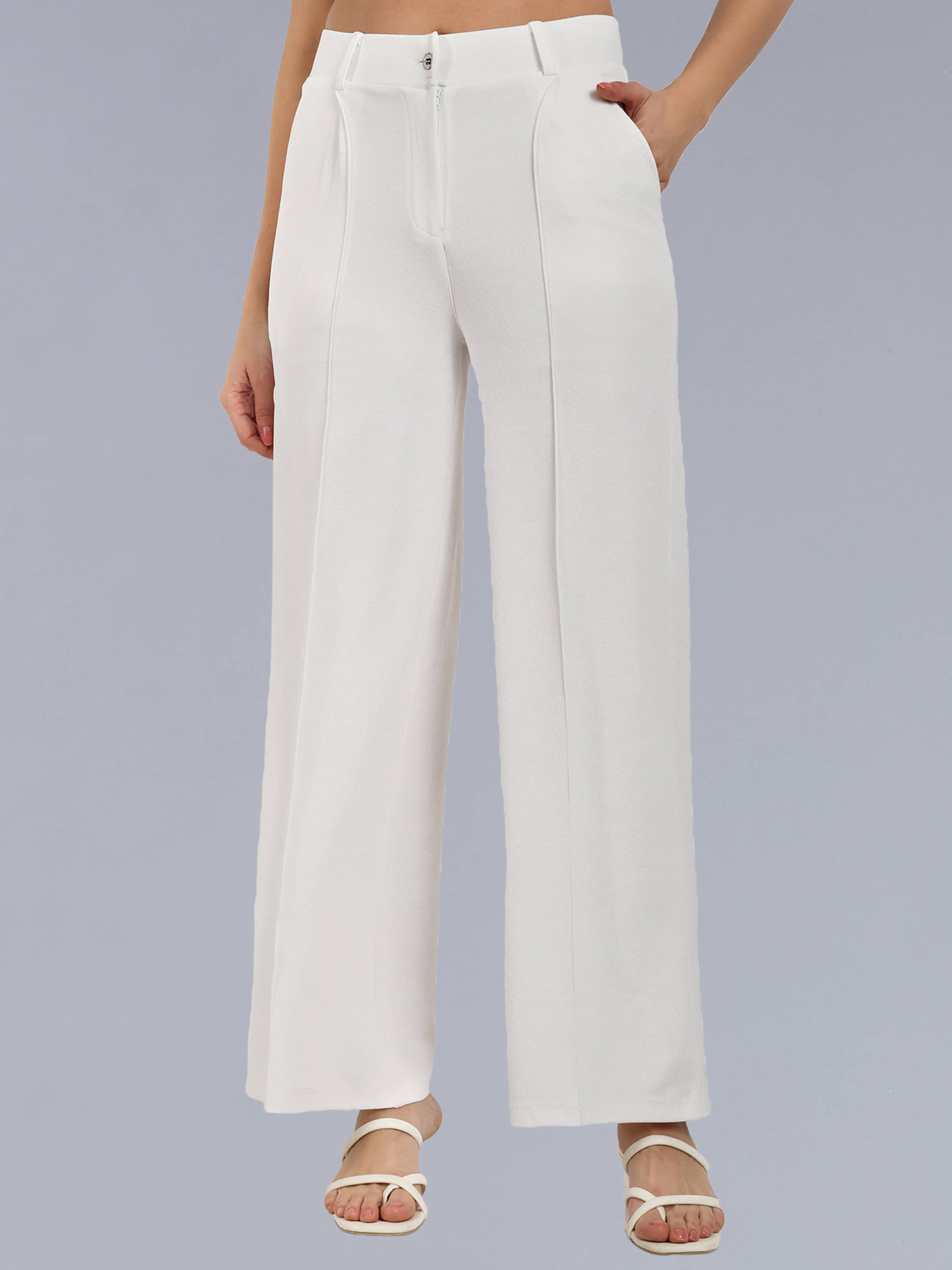     			Anjir White Polyester Wide Leg Women's Formal Pants ( Pack of 1 )