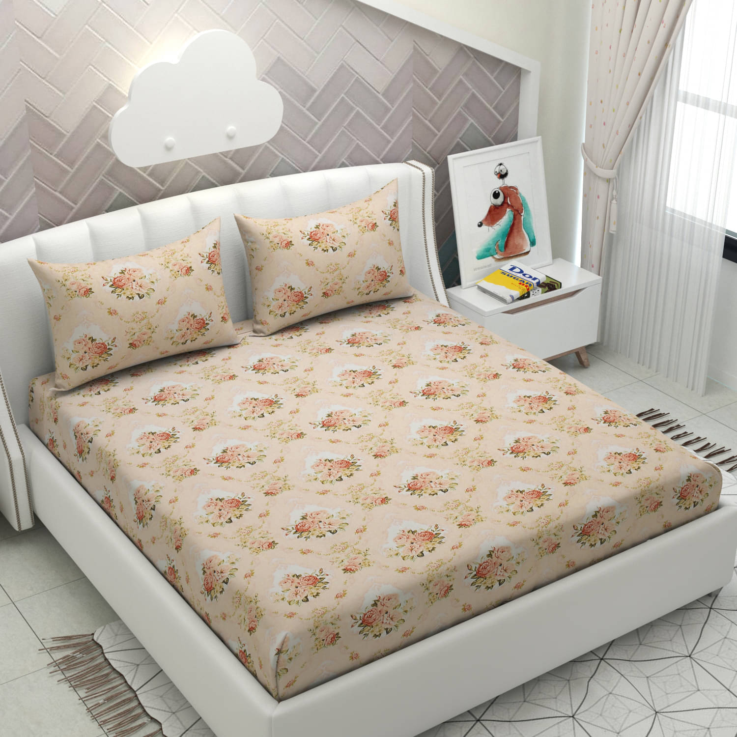     			Apala Microfiber 1 Double King Bedsheet with 2 Pillow Covers ( Beige )