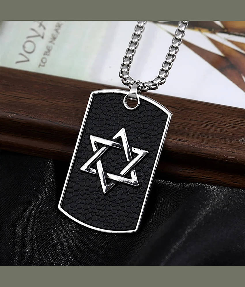 Fashion Frill Silver Chain For Men Stainless Steel Black Shield Star Amulet