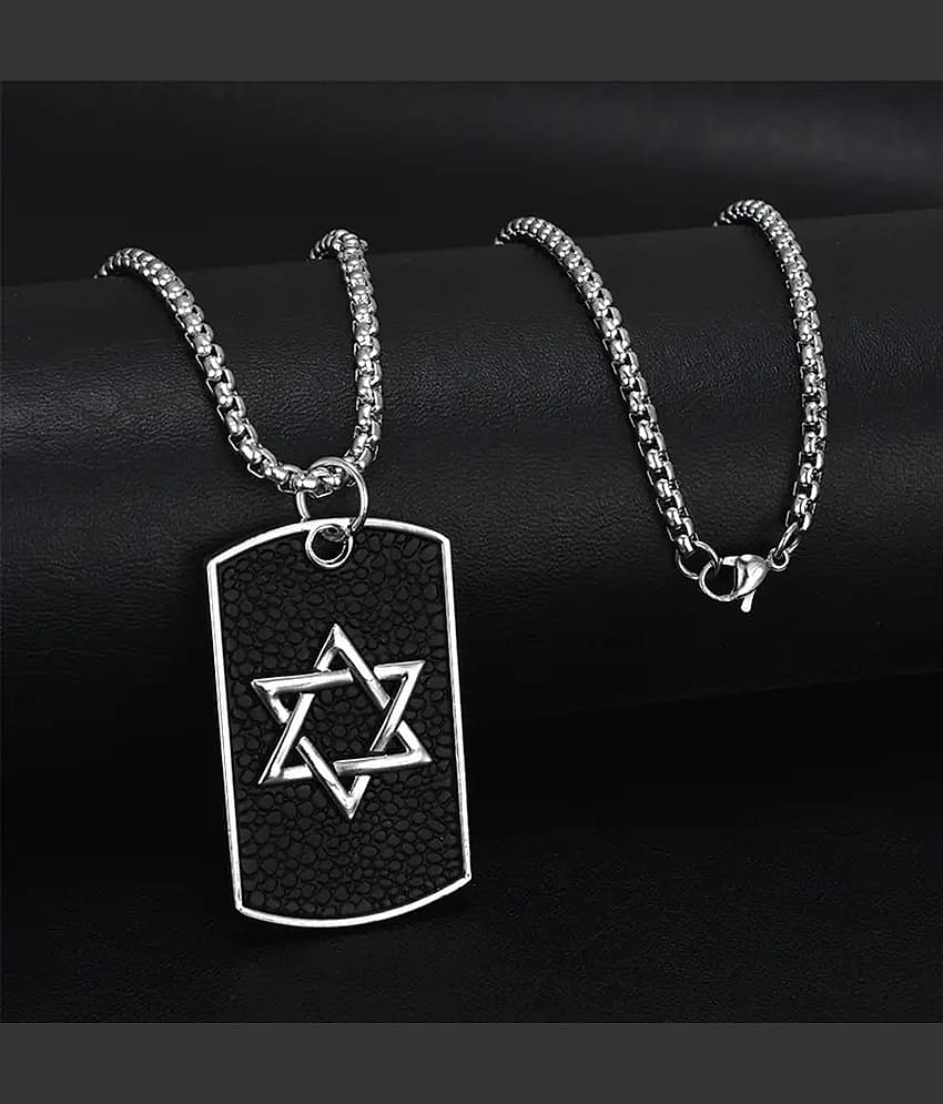 Fashion Frill Silver Chain For Men Stainless Steel Black Shield Star Amulet