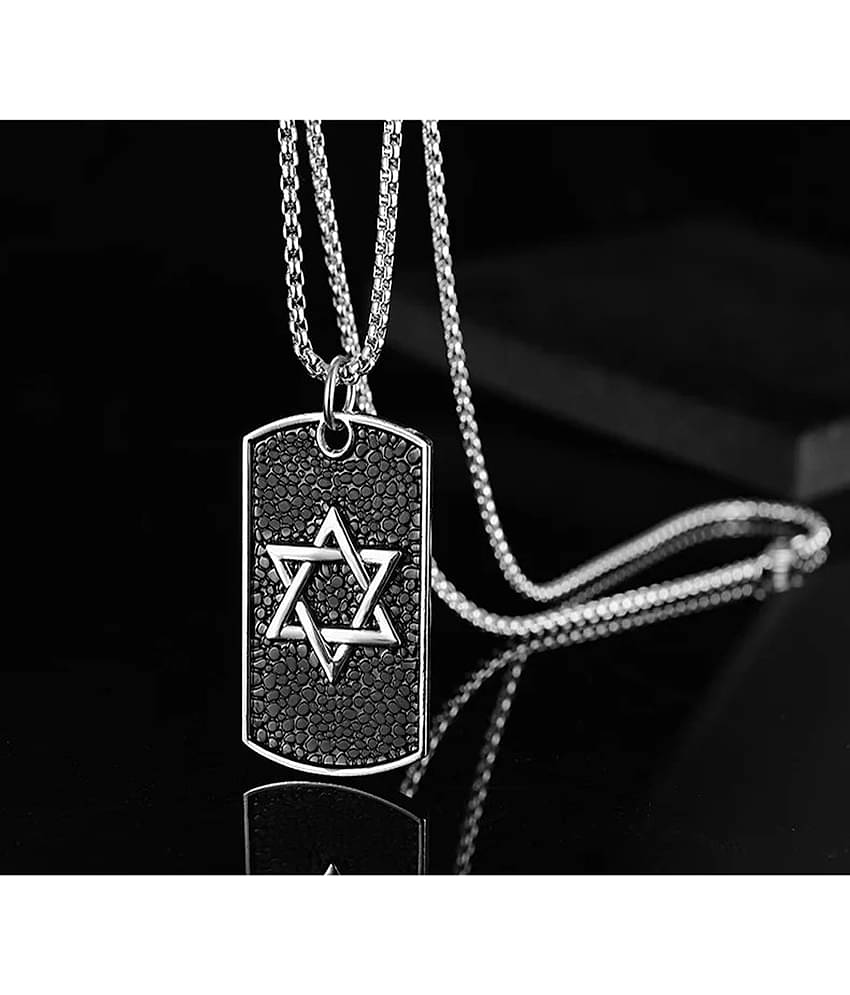 Fashion Frill Silver Chain For Men Stainless Steel Black Shield Star Amulet