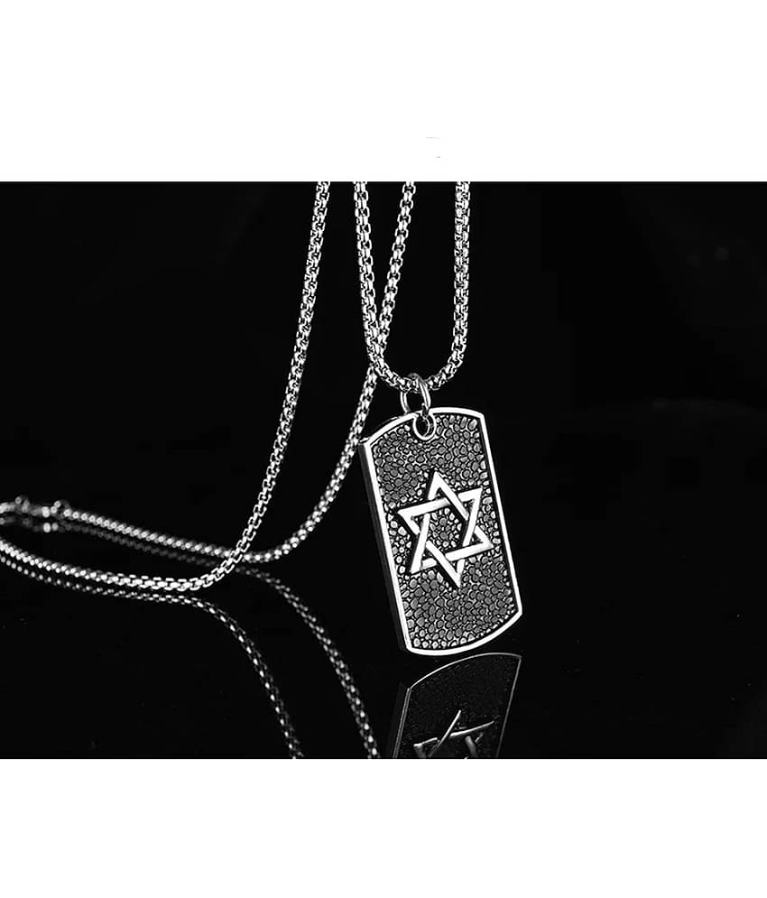 Fashion Frill Silver Chain For Men Stainless Steel Black Shield Star Amulet