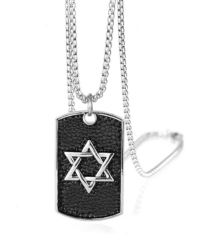 Fashion Frill Silver Chain For Men Stainless Steel Black Shield Star Amulet