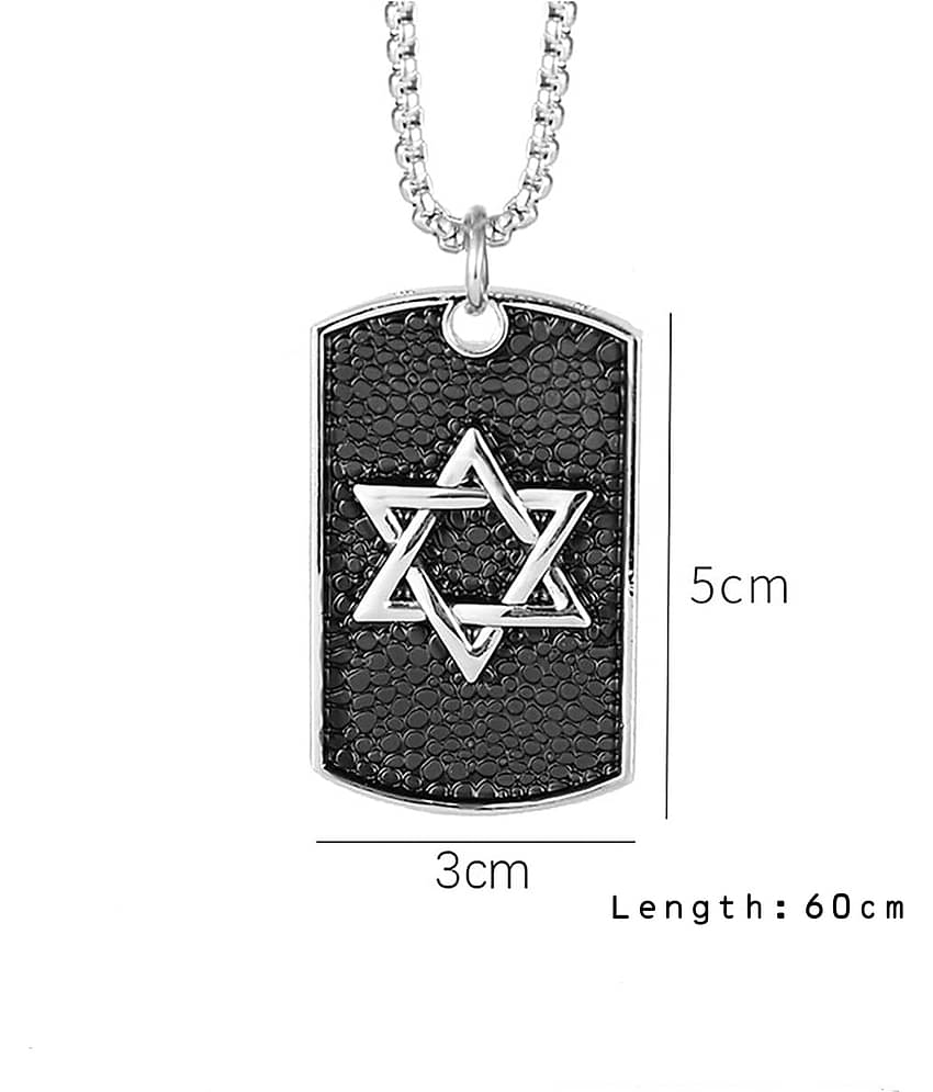 Fashion Frill Silver Chain For Men Stainless Steel Black Shield Star Amulet