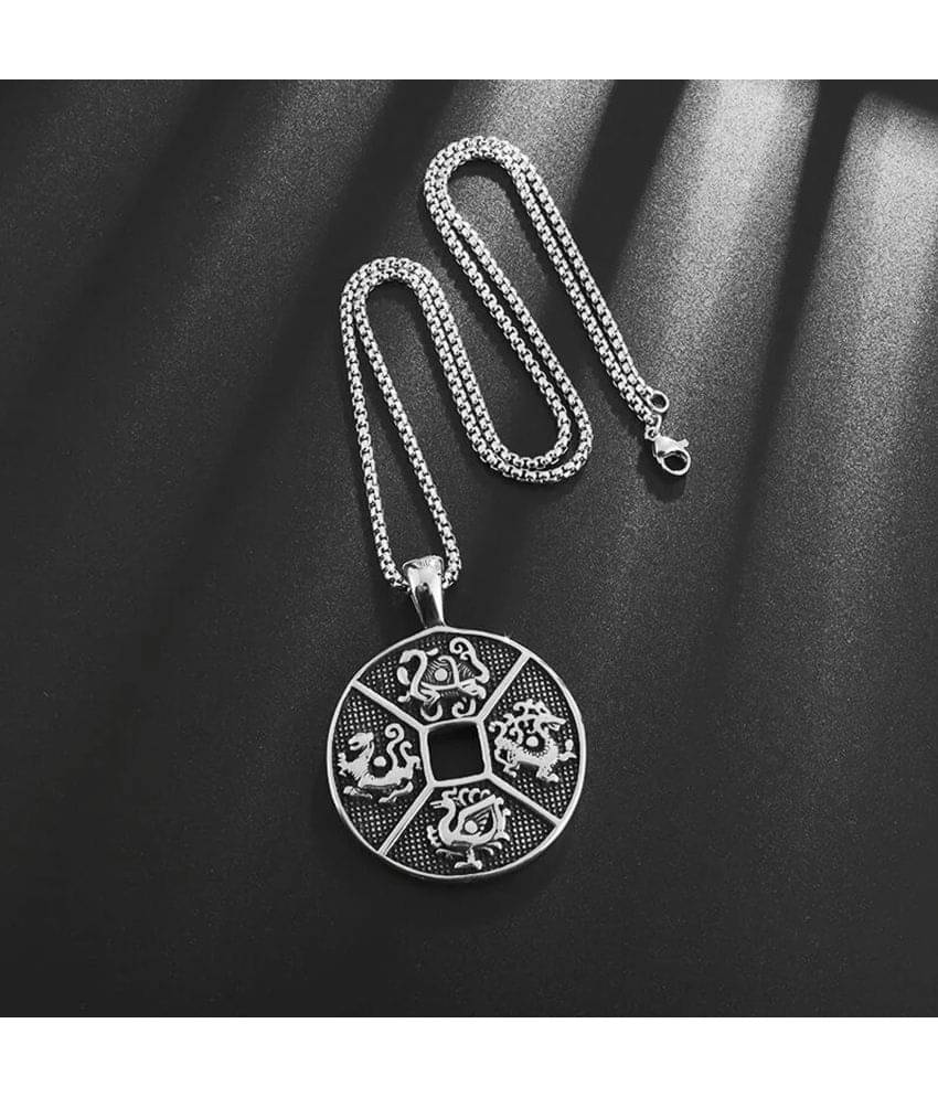     			Fashion Frill Silver Chain For Men Retro Four Divine Beasts Stainless Steel Pendant Necklace For Men Boys Love Gifts