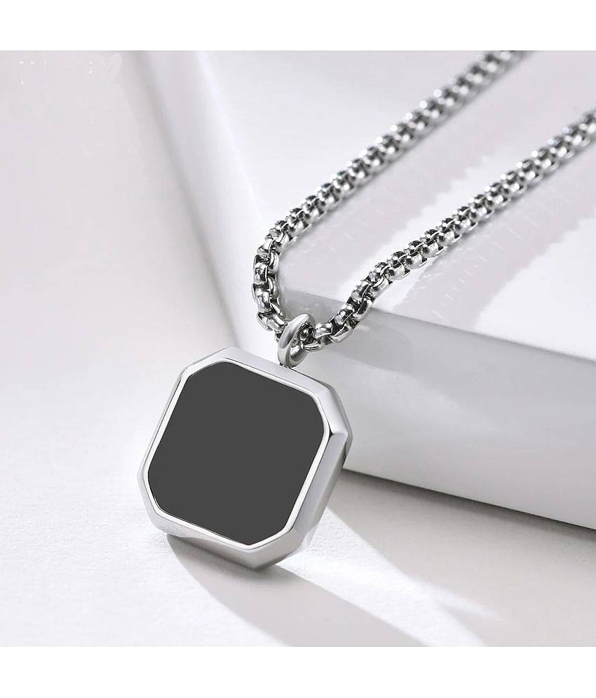 Fashion Frill Silver Chain For Men Stainless Steel Square Silver Chain Pendant with Silver Kada Bracelet For Men Boys Stylish Mens Jewellery