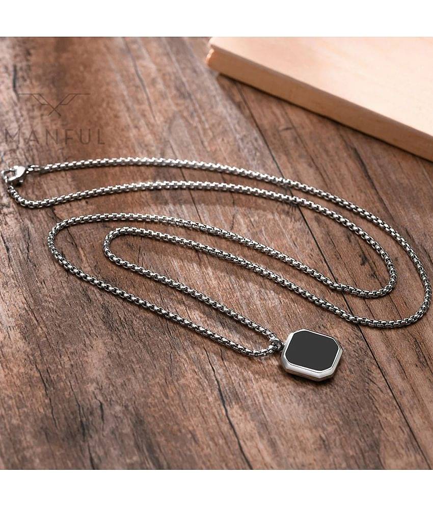Fashion Frill Silver Chain For Men Stainless Steel Square Silver Chain Pendant with Silver Kada Bracelet For Men Boys Stylish Mens Jewellery