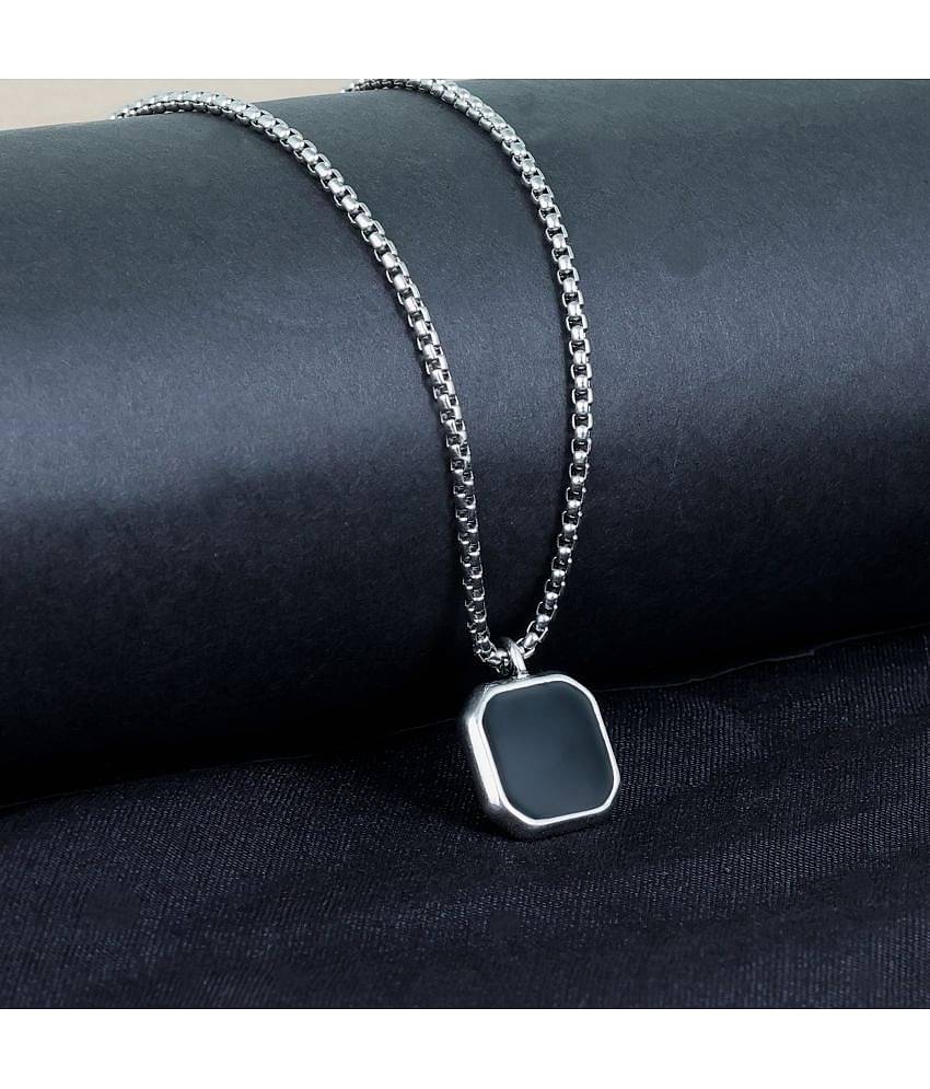 Fashion Frill Silver Chain For Men Stainless Steel Square Silver Chain Pendant with Silver Kada Bracelet For Men Boys Stylish Mens Jewellery