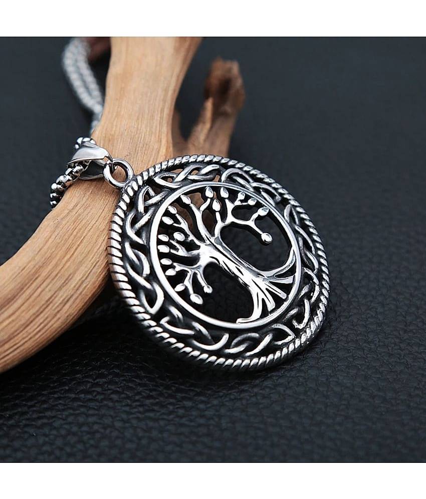Fashion Frill Silver Chain For Men Stainless Steel Tree Inspired Silver Chain Pendant For Men Boys Stylish Pendant Mens Jewellery