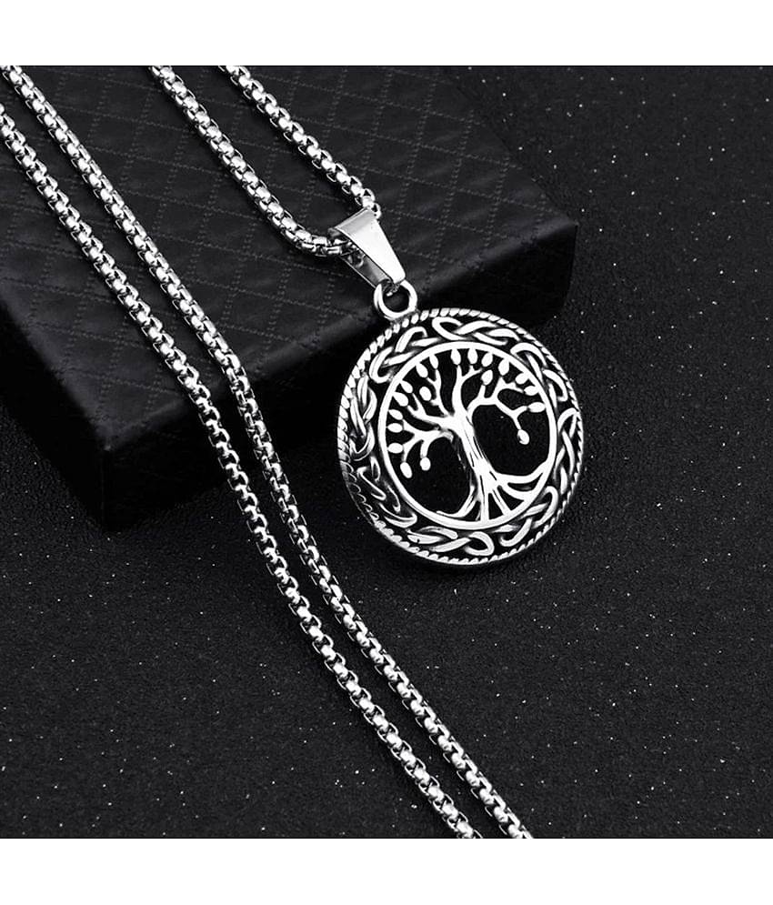 Fashion Frill Silver Chain For Men Stainless Steel Tree Inspired Silver Chain Pendant For Men Boys Stylish Pendant Mens Jewellery