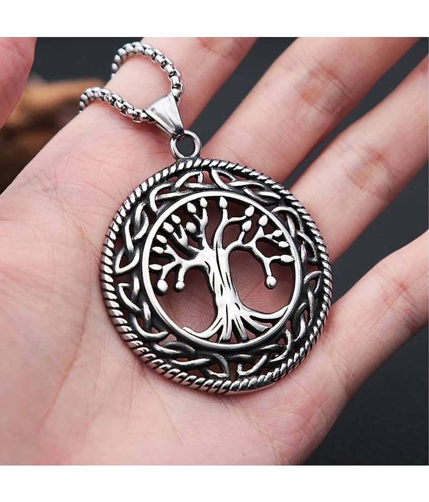 Fashion Frill Silver Chain For Men Stainless Steel Tree Inspired Silver Chain Pendant For Men Boys Stylish Pendant Mens Jewellery