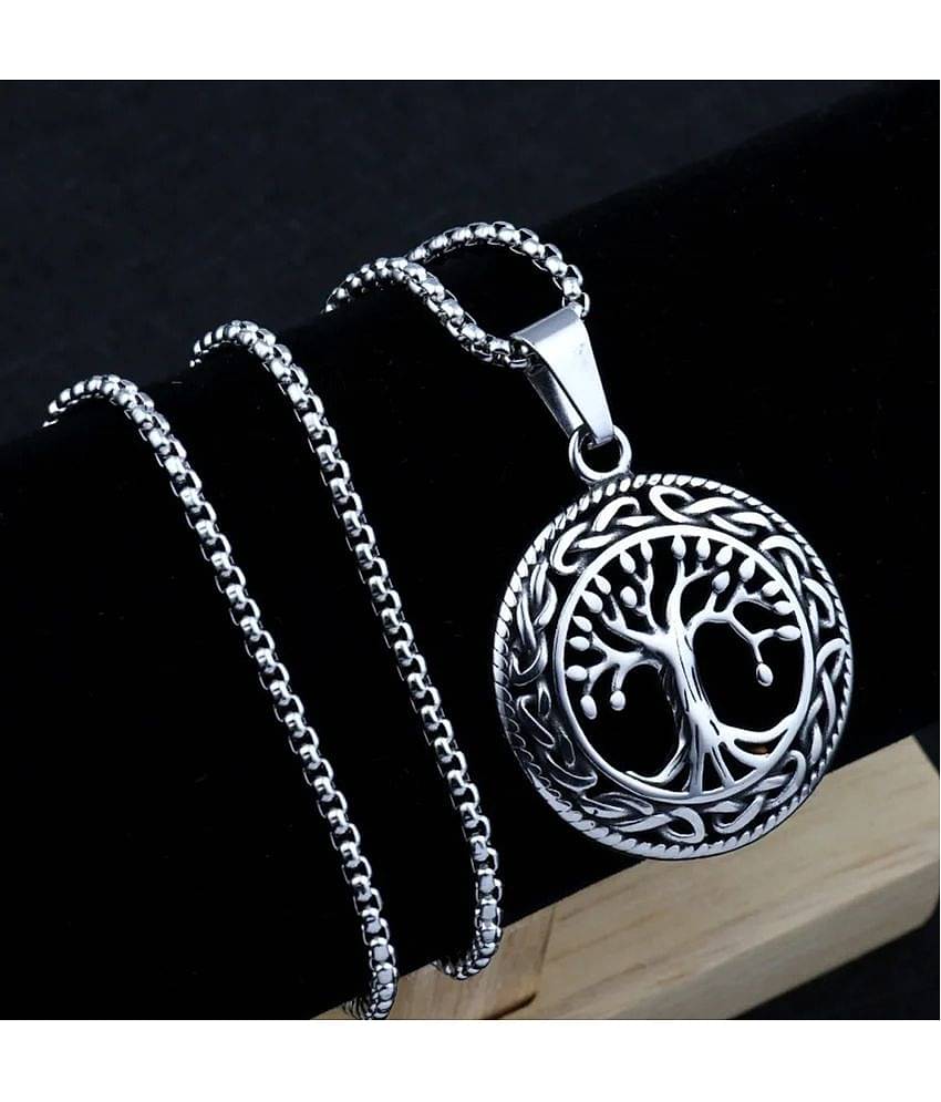 Fashion Frill Silver Chain For Men Stainless Steel Tree Inspired Silver Chain Pendant For Men Boys Stylish Pendant Mens Jewellery