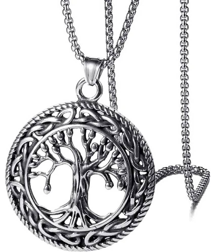 Fashion Frill Silver Chain For Men Stainless Steel Tree Inspired Silver Chain Pendant For Men Boys Stylish Pendant Mens Jewellery